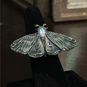 Bloodmilk Planchette moth ring in Moonstone Size 7